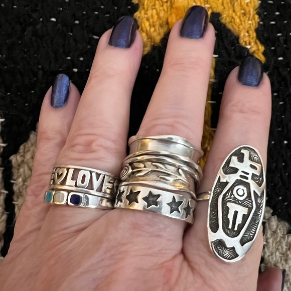 ❤️ Kachina Symbol Native Navajo Style Unisex Sterling Silver SZ 9.75 Ring 1.33”L - Picture 5 of 14